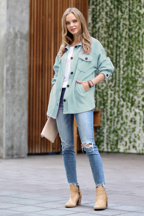 Basic Fleece Jacket Shacket W/ Elbow Patch - Zenana Brand