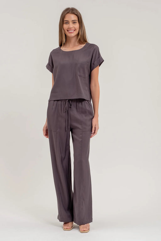 Charcoal high waist drawstring pants for women – Blu Pepper brand