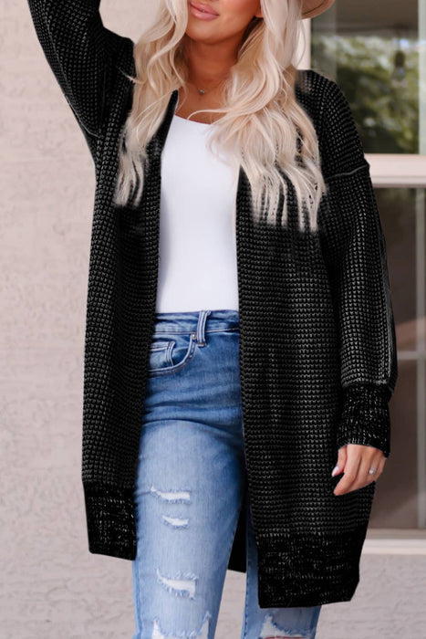 Casual Plaid Knitted Long Open Front Cardigan