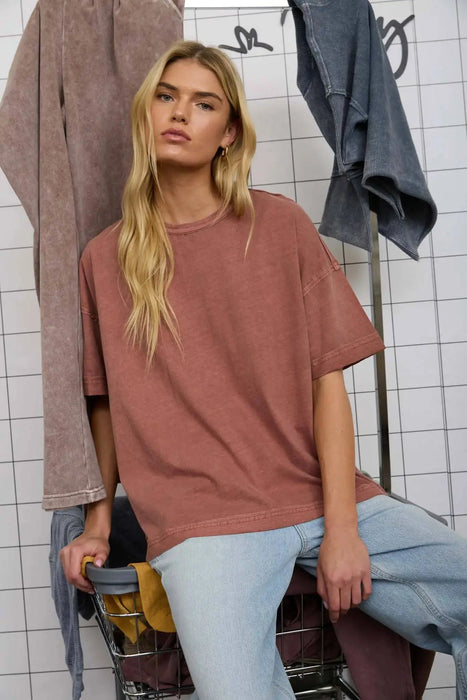 WASHED EXPOSED SEAM RELAXED KNIT T-SHIRT