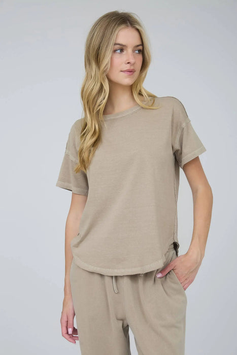 Relaxed U hem cotton knit top comfortable everyday style