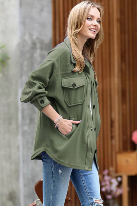 Basic Fleece Jacket Shacket W/ Elbow Patch - Zenana Brand