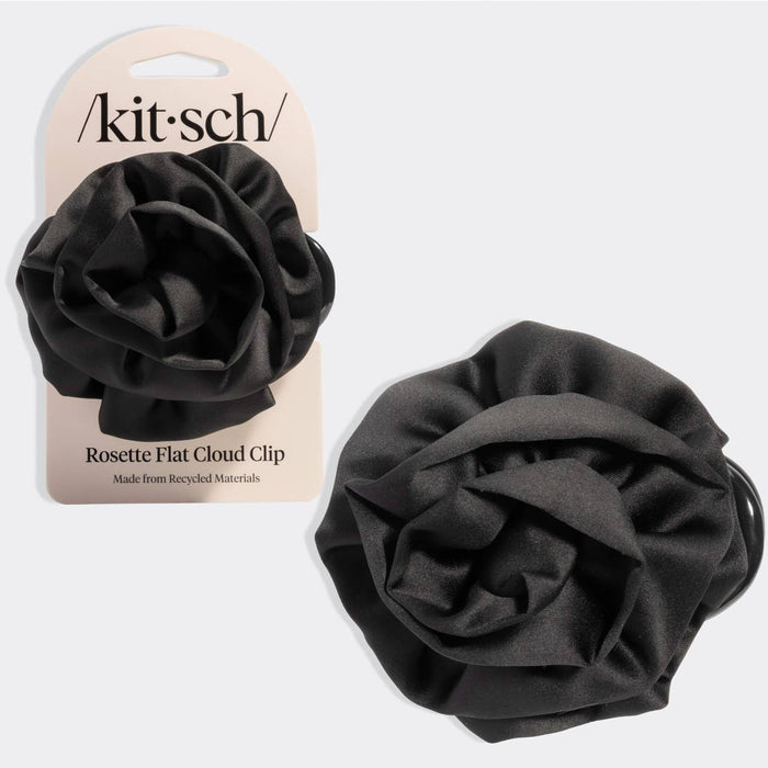 Satin Rosette Medium Flat Cloud Clip - Black