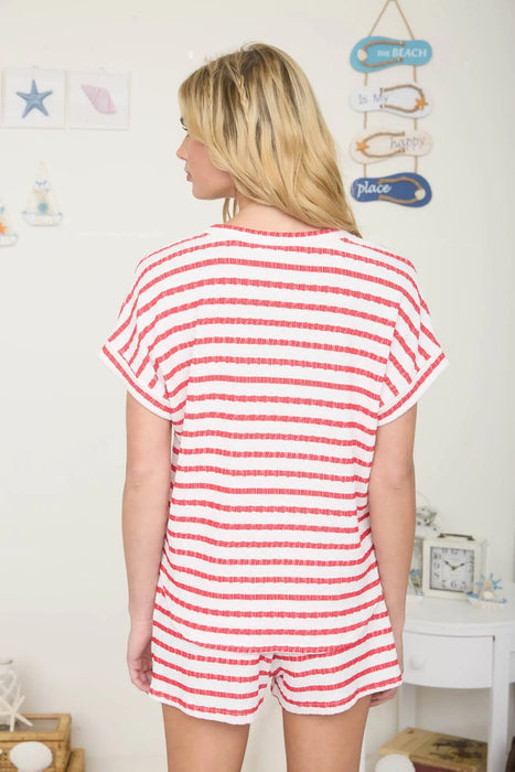 TEXTURED STRIPE SHORT SLEEVE KNIT T-SHIRT