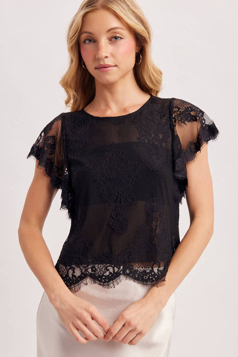 SEE-IT-THROUGH FLUTTERY SLEEVES LACE TOP WITH NO LINING