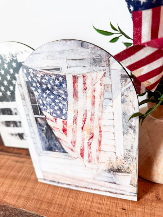 American Flag Arched Sign Shelf Sitter