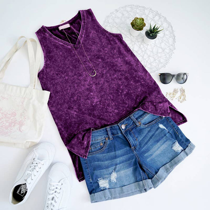 Mineral Wash Tank Top w/ side-slit Sizes  XL-3X