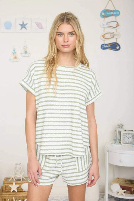 Women’s fashion striped knit t-shirt with textured detail and easy everyday look