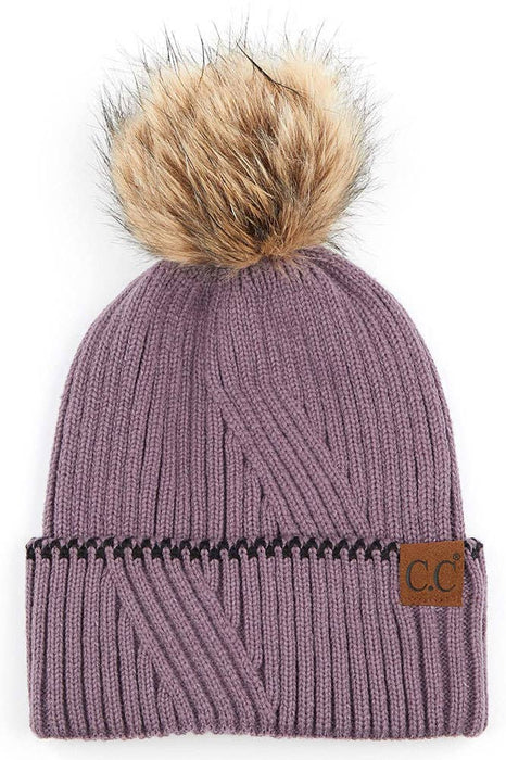 C.C Solid Cuffed Beanie With Pom