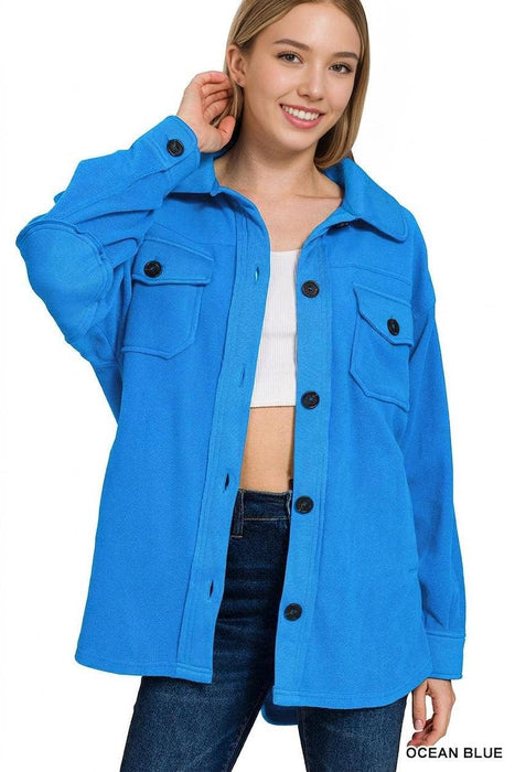 Basic Fleece Jacket Shacket W/ Elbow Patch - Zenana Brand