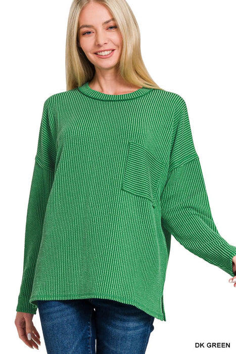 Women's Corded Ribbed Long Sleeve Drop Shoulder Long Sleeve  Shirt