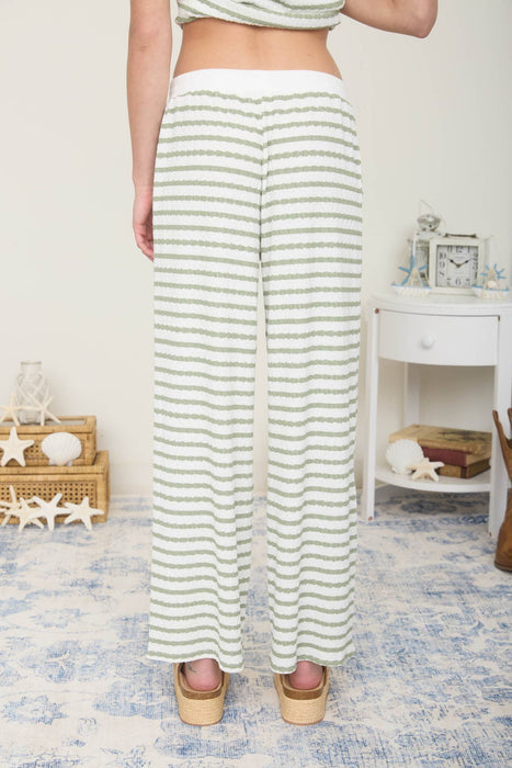 TEXTURED STRIPE DRAWSTRING WIDE LEG LOUNGE PANTS