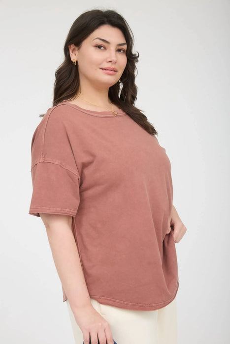 Plus size short sleeve cotton top minimalist casual style