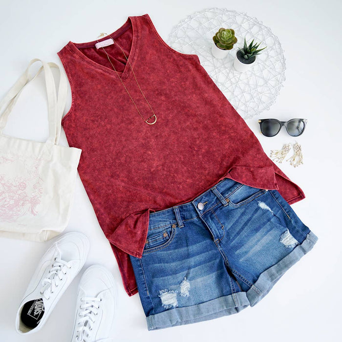 Mineral Wash Tank Top w/ side-slit Sizes  XL-3X