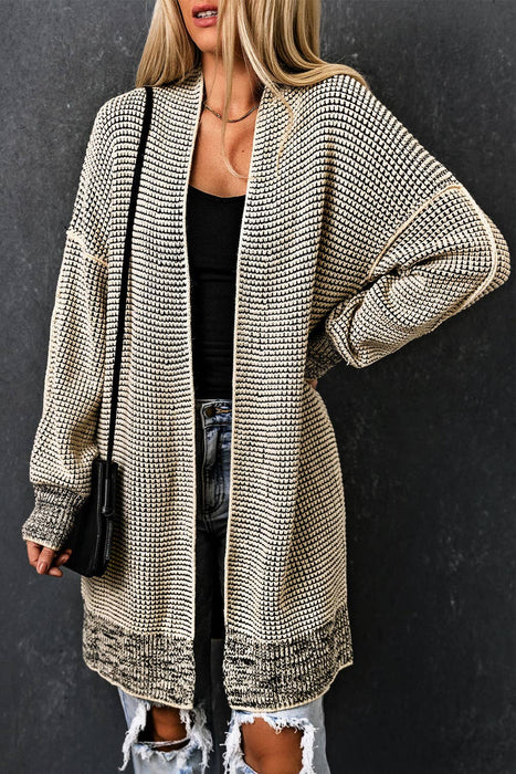 Casual Plaid Knitted Long Open Front Cardigan