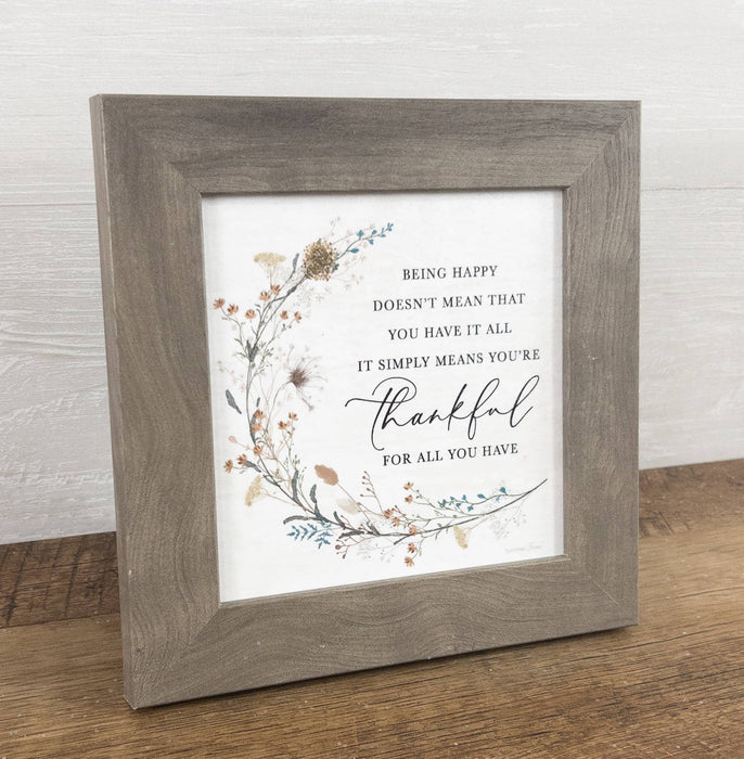 Being Happy Thankful Floral Art Sign