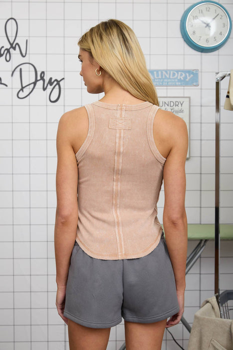 WASHED RAW EDGE SLEEVELESS KNIT TANK TOP