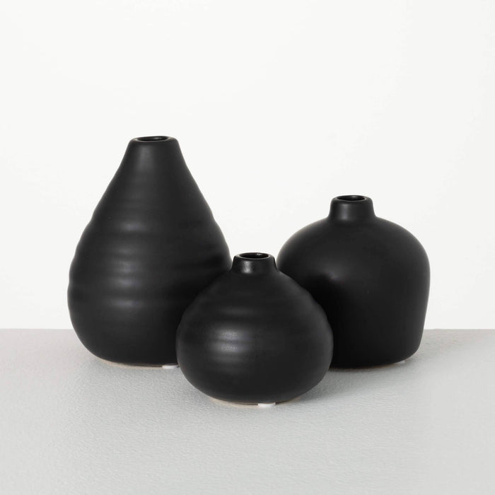 Ebony Black Compact Vase Set