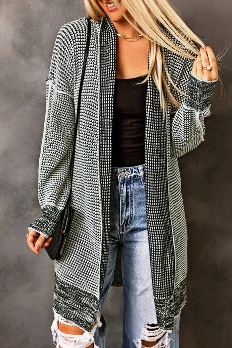 Casual Plaid Knitted Long Open Front Cardigan