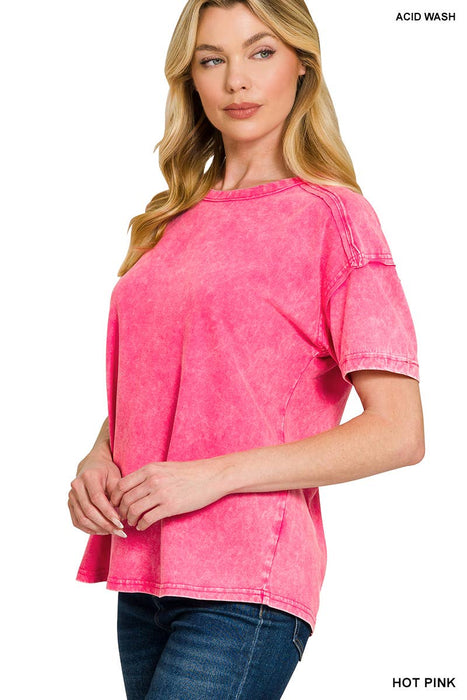 Acid Washed Round Neck T-Shirt – Relaxed Fit, 3 Color Options | Zenana | Heartland Store MN