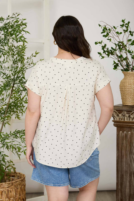 PLUS POLKA DOT LACE TRIM HALF BUTTON TOP