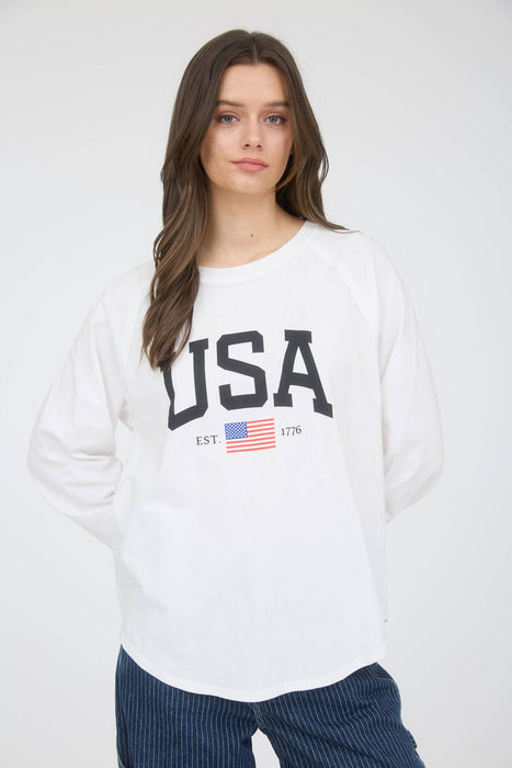 USA GRAPHIC RAGLAN LONG SLEEVE KNIT TOP