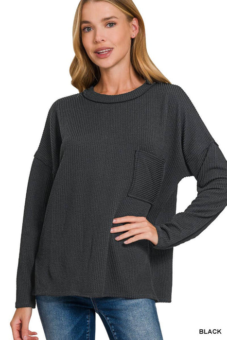 Women's Corded Ribbed Long Sleeve Drop Shoulder Long Sleeve  Shirt