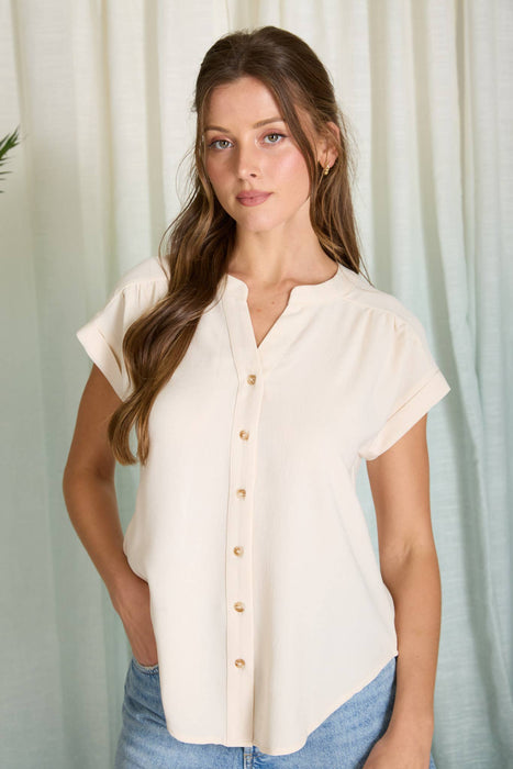 CUFFED SLEEVE BUTTON DOWN LIGHTWEIGHT TOP