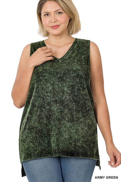 Mineral Wash Tank Top w/ side-slit Sizes  XL-3X
