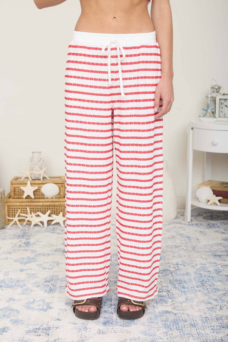 TEXTURED STRIPE DRAWSTRING WIDE LEG LOUNGE PANTS