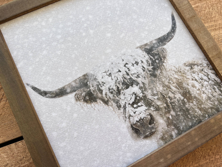 Winter Cattle Wood Sign