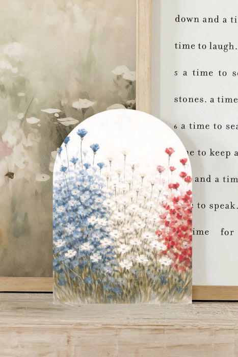 Red white and blue wildflower wooden arch patriotic summer decor available in Lewiston MN