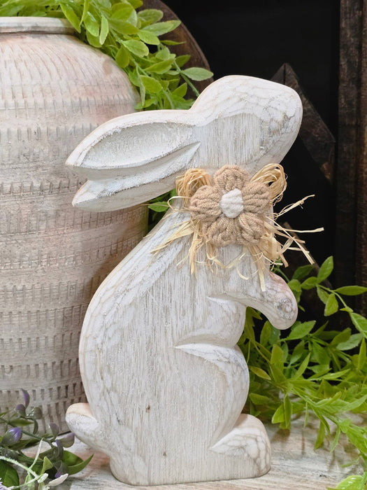 Wooden Bunny with Daisy 10in