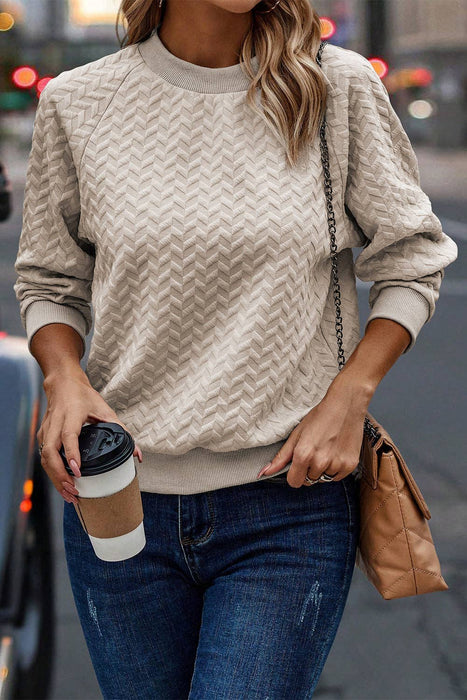 Solid Textured Raglan Sleeve Pullover Sweatshirt