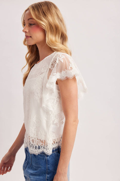 SEE-IT-THROUGH FLUTTERY SLEEVES LACE TOP WITH NO LINING