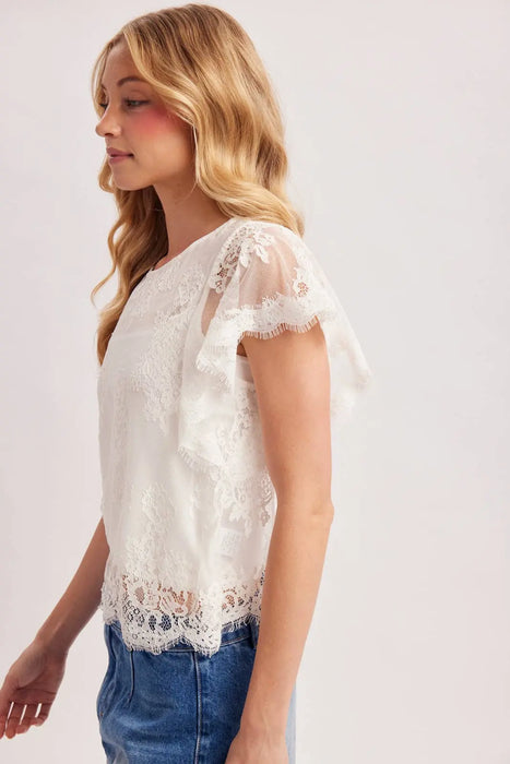 SEE-IT-THROUGH FLUTTERY SLEEVES LACE TOP WITH NO LINING
