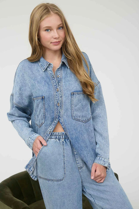 Long sleeve denim-look shirt in S to 3XL – relaxed fit chambray top