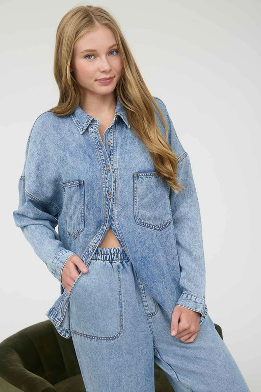 Long sleeve denim-look shirt in S to 3XL – relaxed fit chambray top