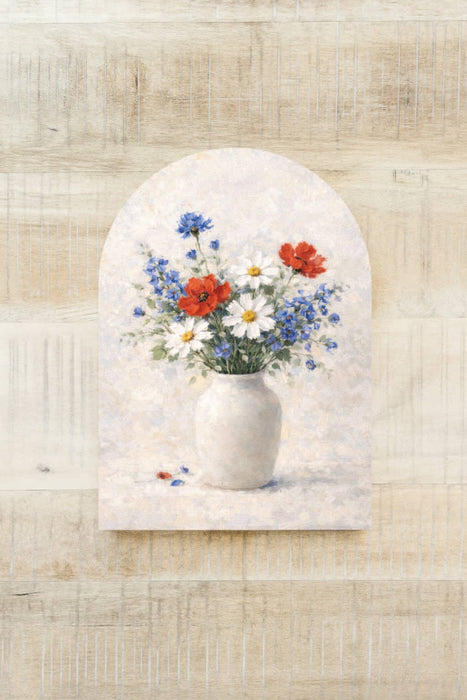 Americana Bouquet wood arch red white and blue floral decor at Heartland Store MN Lewiston Minnesota
