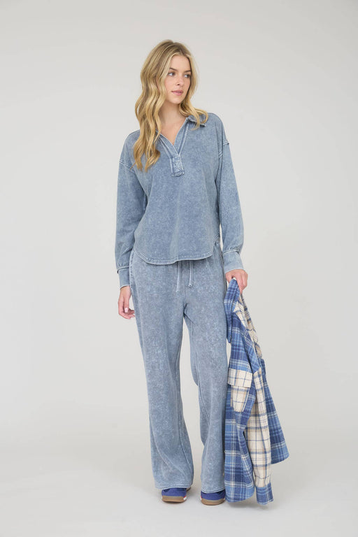 Heartland Store MN fall fashion – acid washed knit top with V-neckline