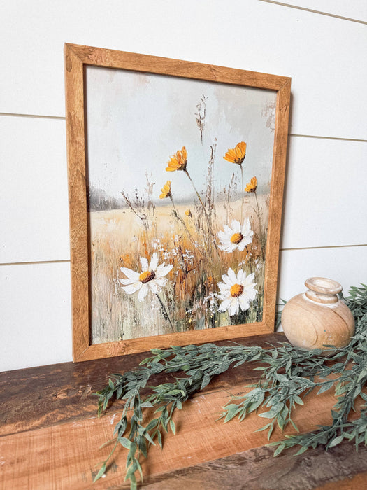 Yellow & White Floral Wood Sign