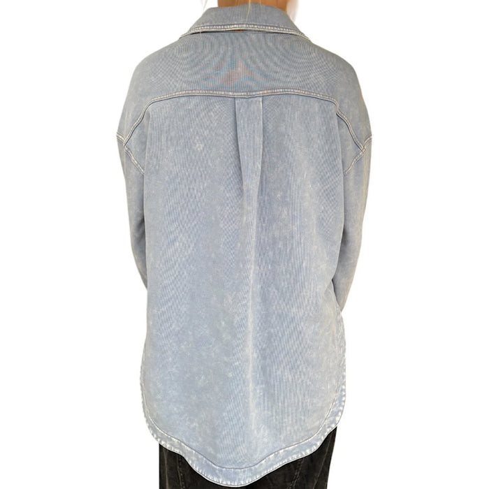 Lightweight acid wash button down women’s top in soft fabric by Blue Pepper