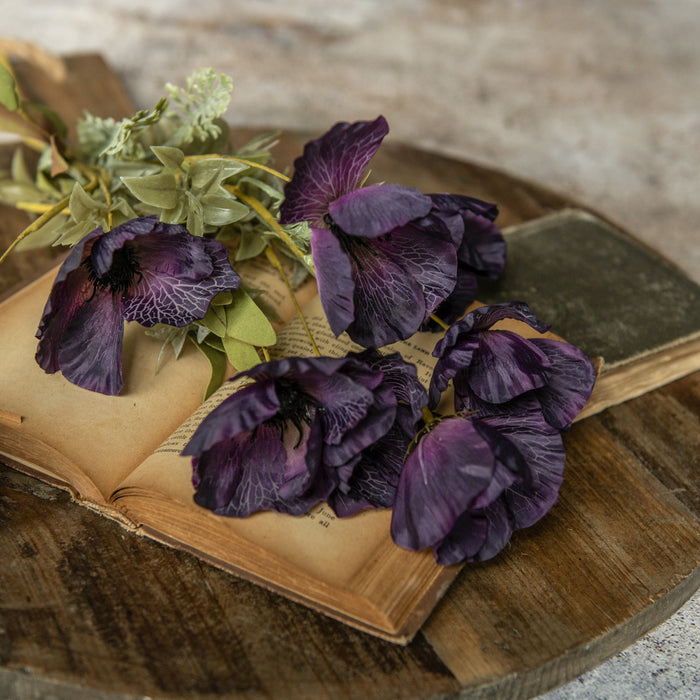 22" ARTIFICIAL DARK PURPLE POPPY BUSH