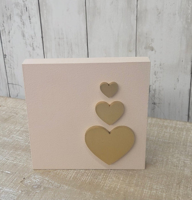 Three Gold Hearts Pastel Pink  Mini Block Tiered Tray Signs