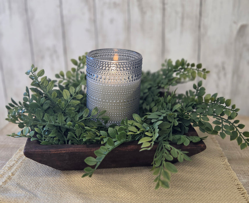 Everyday Collection with Natural Square Wooden Handmade Bowl, 5" Dotted Timer Candle Ruscus Candle Ring