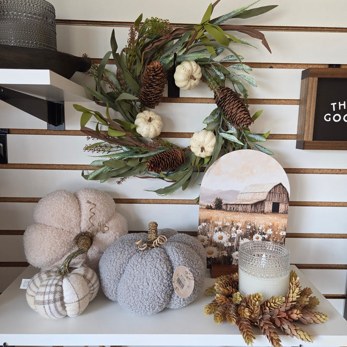 14" CREAM PUMPKIN & FOLIAGE CANDLE RING