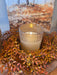 Champagne dotted glass flameless candle with 3D flicker LED flame and 6-hour timer feature