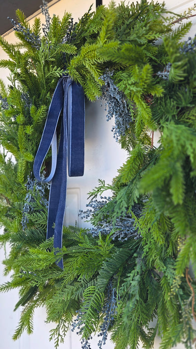 Trendy blue velvet Christmas wreath – Heartland Store MN home décor