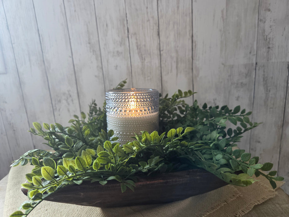 Everyday Collection with Natural Square Wooden Handmade Bowl, 5" Dotted Timer Candle Ruscus Candle Ring