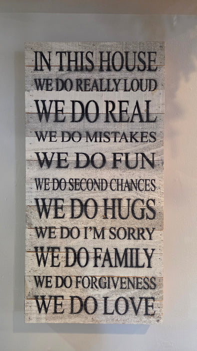 Handmade reclaimed wood family sign with inspirational wording